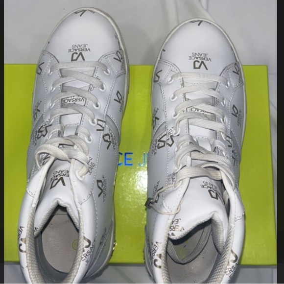Versace Jeans White High Top Sneakers Sz 9 White Logo Sneakers - Picture 2 of 6